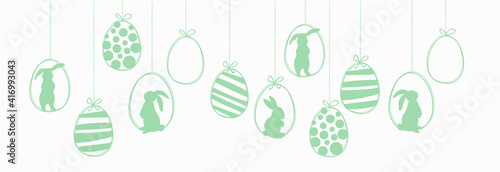 Happy Easter garland witk easter eggs and rabbits. Ilustration vector photo