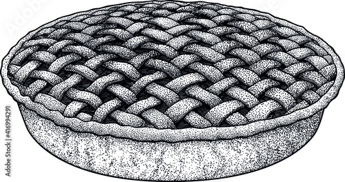 Cherry pie illustration, drawing, engraving, ink, line art, vector