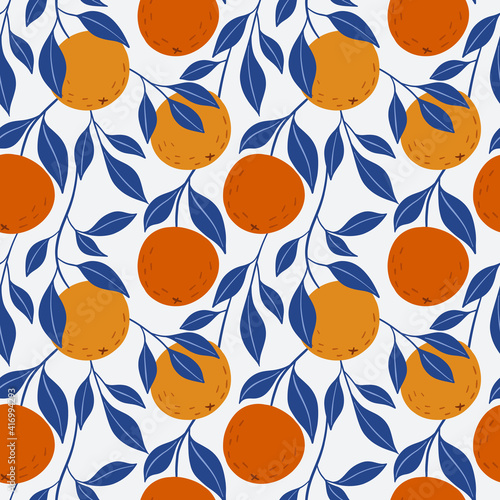 Orange colorful seamless pattern. Vector orange pattern. Citrus fruit background. Perfect for textile manufacturing wallpaper posters etc. Vector illustration. 