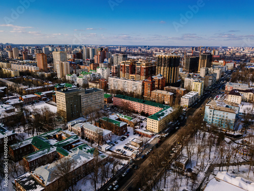 Modern residential area in Rostov-on-Don  aerial view from drone in winter day