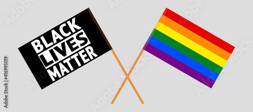 Crossed flags of blm and LGBTQ. Official colors. Correct proportion
