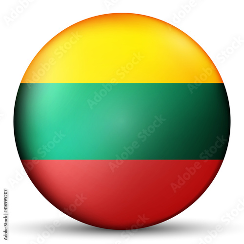 Glass light ball with flag of Lithuania. Round sphere, template icon. Lithuanian national symbol. Glossy realistic ball, 3D abstract vector illustration highlighted on a white background. Big bubble.
