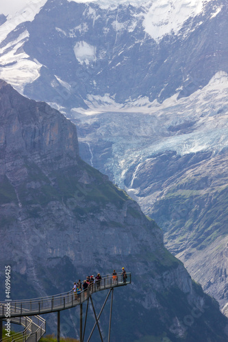 The Grindewald Valley and First viewpoint in Switzerland on a sunny day