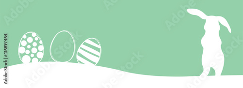Happy Easter banner with easter eggs and rabbit