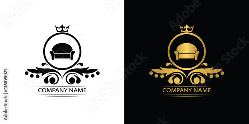 furniture logo template luxury royal vector company decorative emblem with crown	
