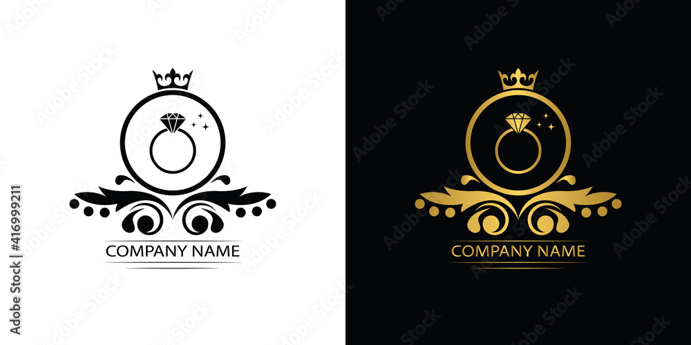 jewelry logo template luxury royal vector ring company decorative emblem  with crown Stock Vector | Adobe Stock