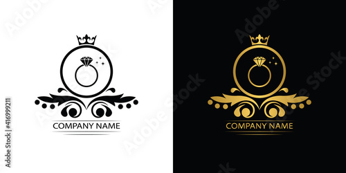 jewelry logo template luxury royal vector ring company decorative emblem with crown	