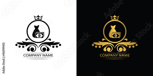 money bank logo template luxury royal vector company decorative emblem with crown	
