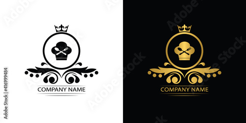 restaurant logo template luxury royal food vector company decorative emblem with crown	
