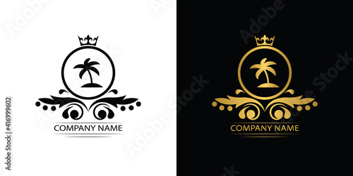 traveling company logo template luxury royal vector company decorative emblem with crown	
