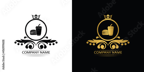fast food restaurant logo template luxury royal food vector company decorative emblem with crown	
