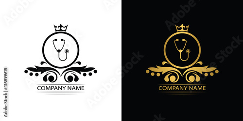 clinic logo template luxury royal vector clinic icon company decorative emblem with crown	
