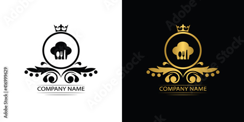 restaurant logo template luxury royal food vector company decorative emblem with crown	
