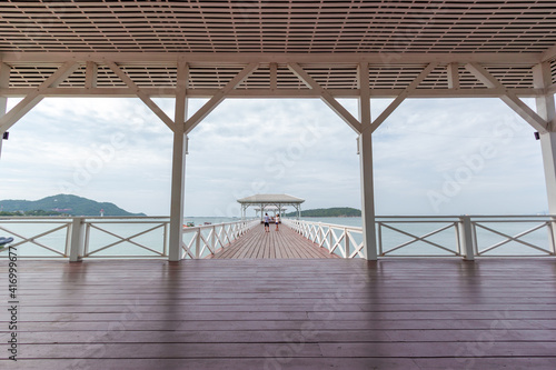 pier in the sea ,Atsadang Bridge, Si Chang, Chon Buri, Thailand photo