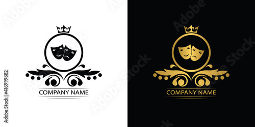 theatre logo template luxury royal vector theatre company decorative emblem with crown	
