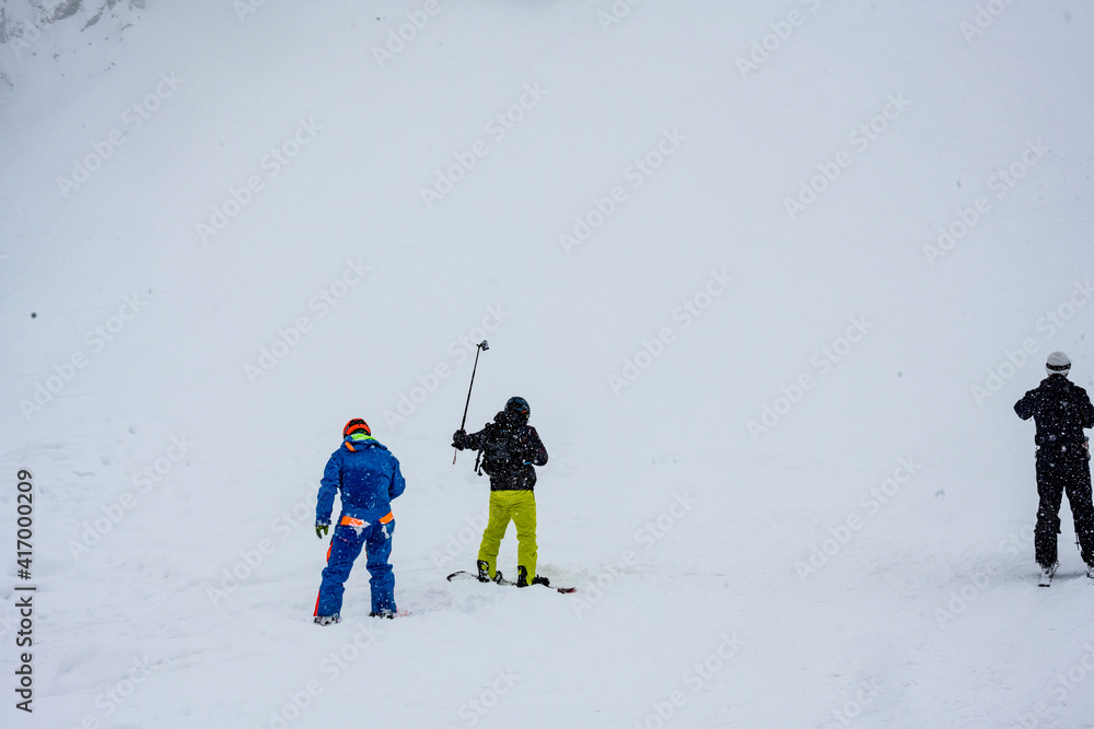 sport skiing on the ski slope after a snowfall 