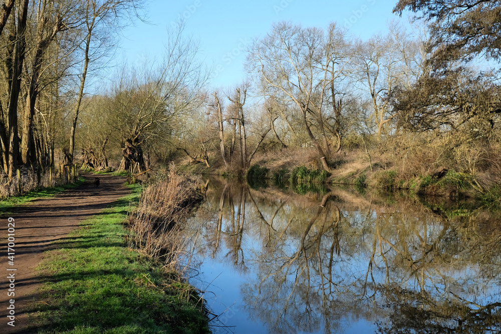 Winter light on The River Wey navigation in Guildford, Surrey Winter light on The River Wey navigation in Guildford, Surrey