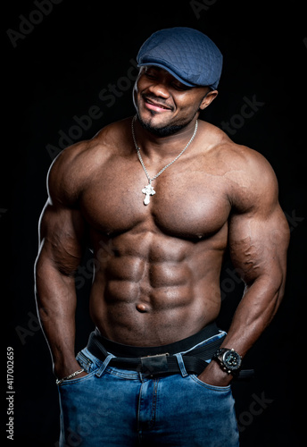 Portrait of an athletic African American man topless