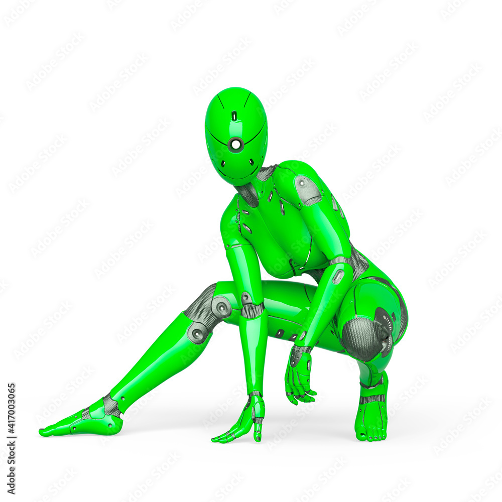 gynoid is the super fembot on action in white background_ gynoid is the super fembot on action in white background_