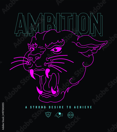 Ambition slogan print design with neon panther print design