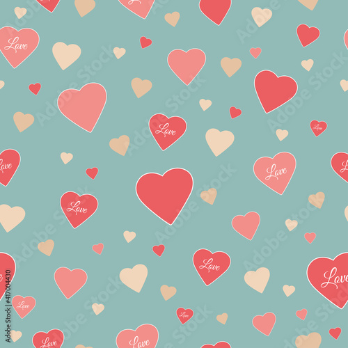 Pattern with hearts and the inscription love. The design is perfect for wrapping paper with Valentine's Day gifts or birthday gifts.