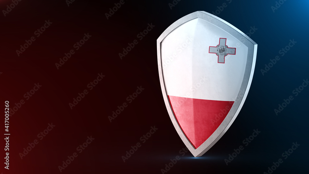 Steel armor painted as Malta flag. Protection shield and safeguard concept. Safety badge. Security label and Defense sign. Force and strong symbol. Steel armor painted as Malta flag. Protection shield and safeguard concept. Safety badge. Security label and Defense sign. Force and strong symbol.