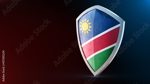 Steel armor painted as Namibia flag. Protection shield and safeguard concept. Safety badge. Security label and Defense sign. Force and strong symbol. Free Download Steel armor painted as Namibia flag. Protection shield and safeguard concept. Safety badge. Security label and Defense sign. Force and strong symbol. - GFXLoad