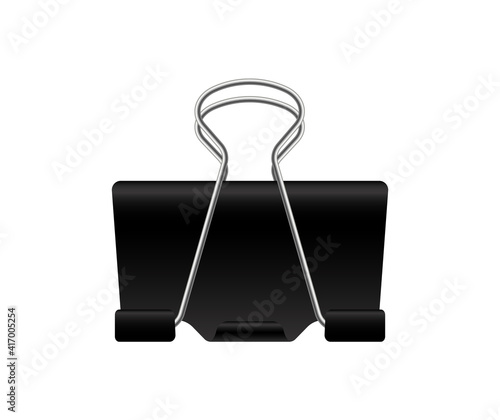 Paper binder clip. Metal clip. Realistic stationery. Vector illustration.