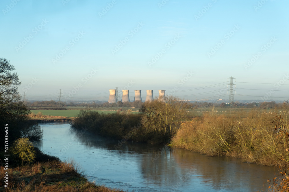 Distant power station in a winter landscape