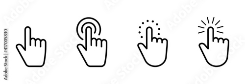 Hand pointer icons. Pointer click. Cursor icon. Clicking finger. Computer mouse click. Vector illustration.