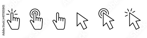 Hand pointer icons. Pointer click. Cursor arrow icon. Clicking finger. Computer mouse click. Vector illustration. photo