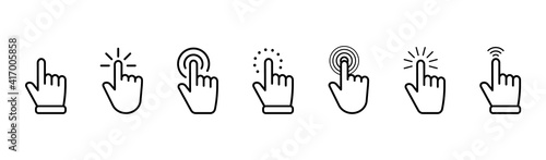 Hand pointer icons. Pointer click. Cursor icon. Clicking finger. Computer mouse click. Vector illustration.
