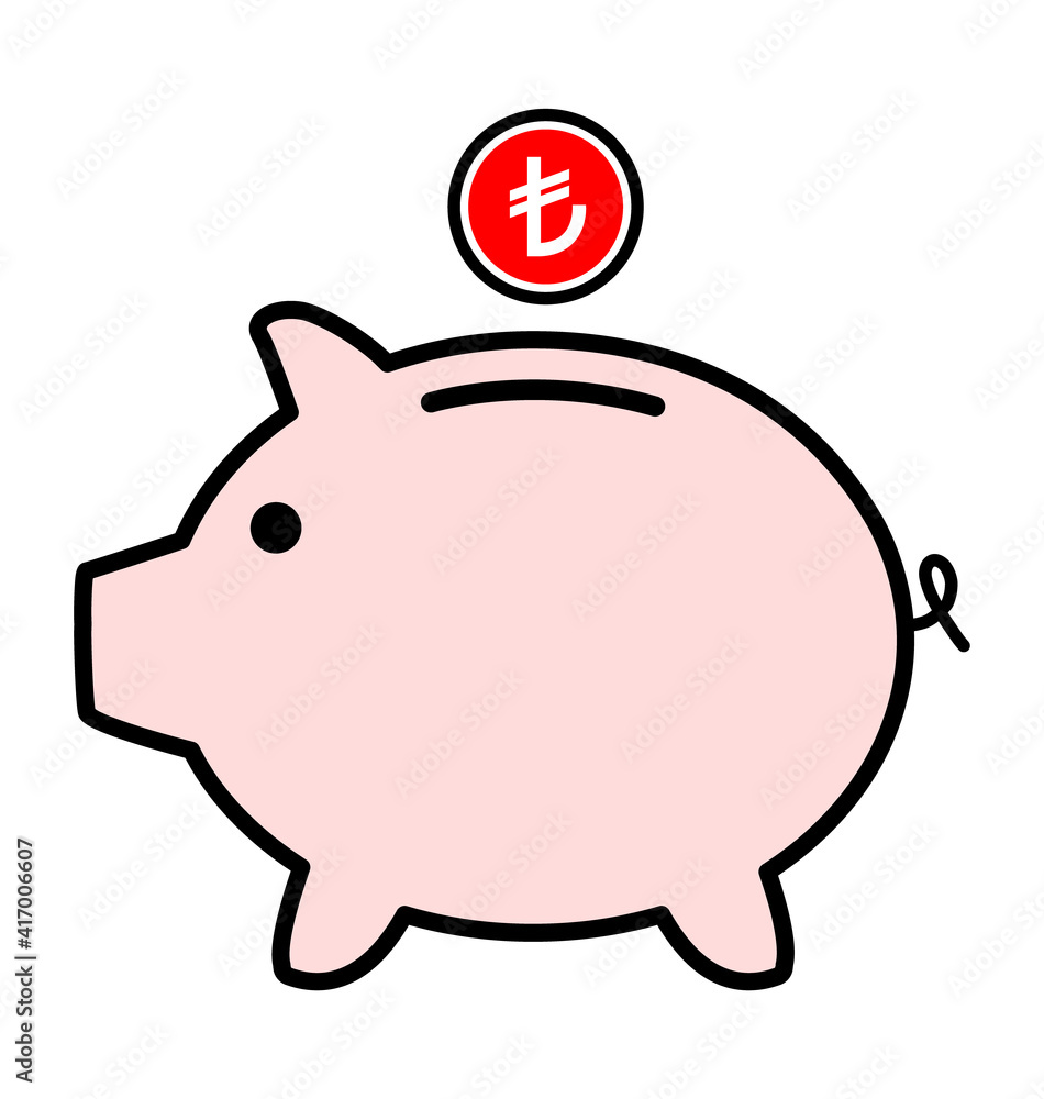 Piggy bank flat icon, sign vector with turkish lira web symbol. Money income, economic graphic button Piggy bank flat icon, sign vector with turkish lira web symbol. Money income, economic graphic button