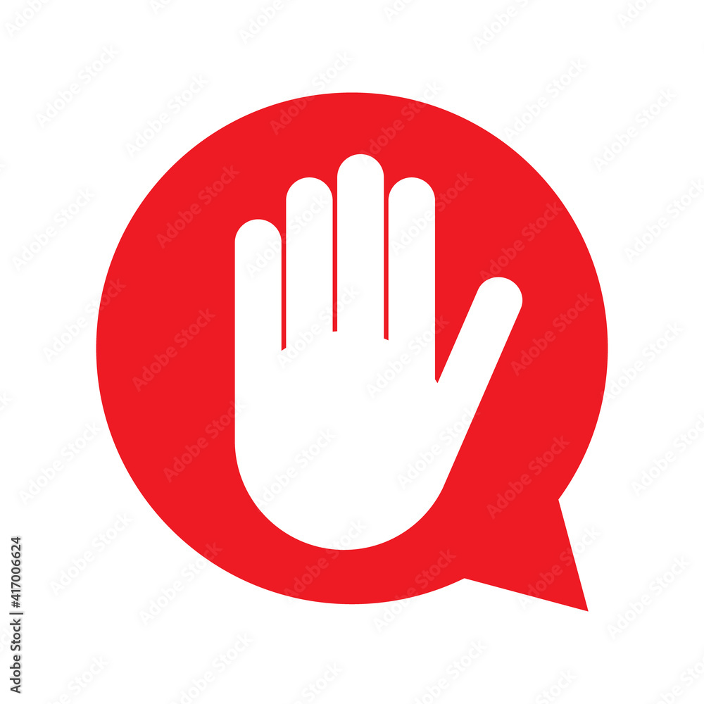 Stop icon with alert hand, warning covid symbol, no - danger isolated on white background vector illustration Stop icon with alert hand, warning covid symbol, no - danger isolated on white background vector illustration