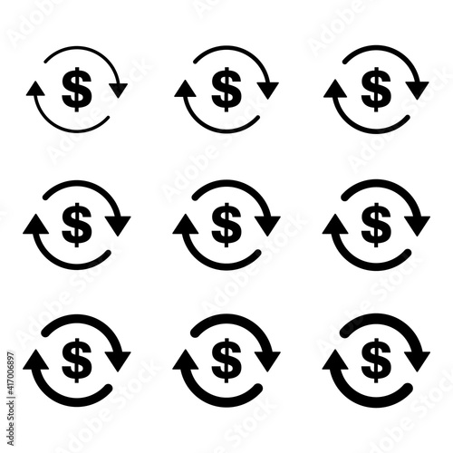 Set of dollar money icon, Collection of usd business sign, market economy vector illustration