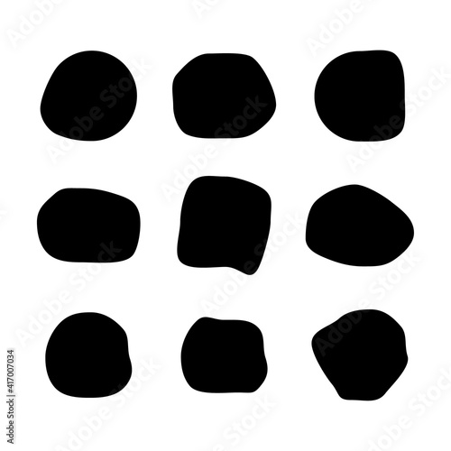 Set of abstract ink blotch, round liquid blot inkblot shape. Freskle pebble. Deform random smooth vector illustration