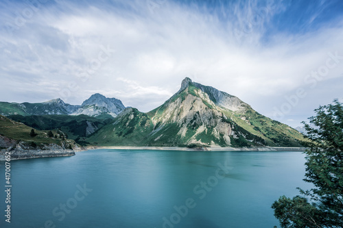 The lake Spullersee a high mountain lake in Vorarlberg  Austria.