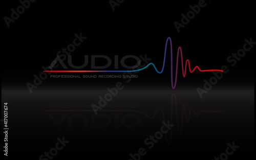 DJ Dance Party Logo, Recording Studio Emblem, Audio Wave and Light Dark Gradient Background
