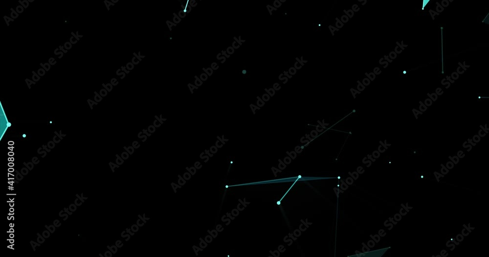 Animación triángulos abstractos azules iluminados sobre fondo negro 