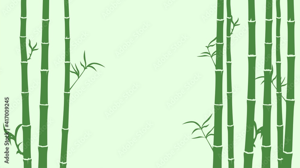 Naklejka premium Green background with bamboo trunks silhouettes