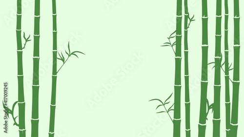 Green background with bamboo trunks silhouettes