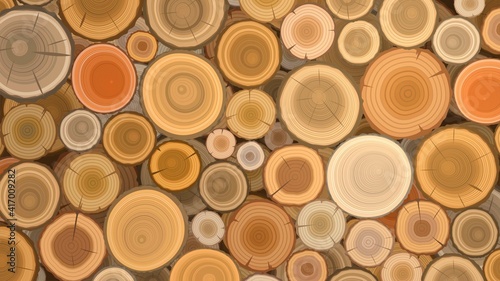 Background with wooden pattern with round cuts of logs