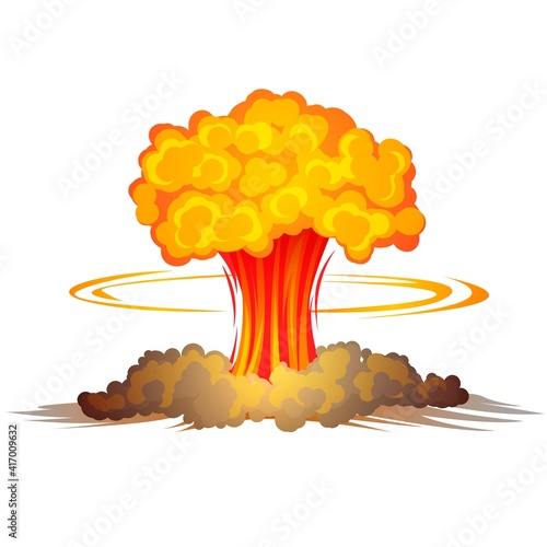Nuclear explosion in the shape of a mushroom on a white background