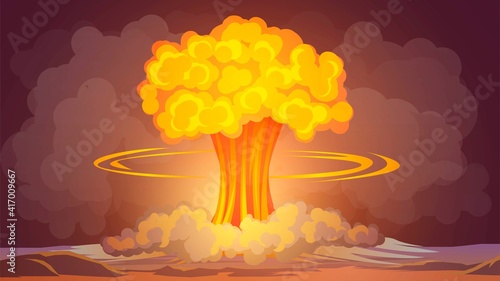 Illustration with a nuclear explosion in the shape of a mushroom