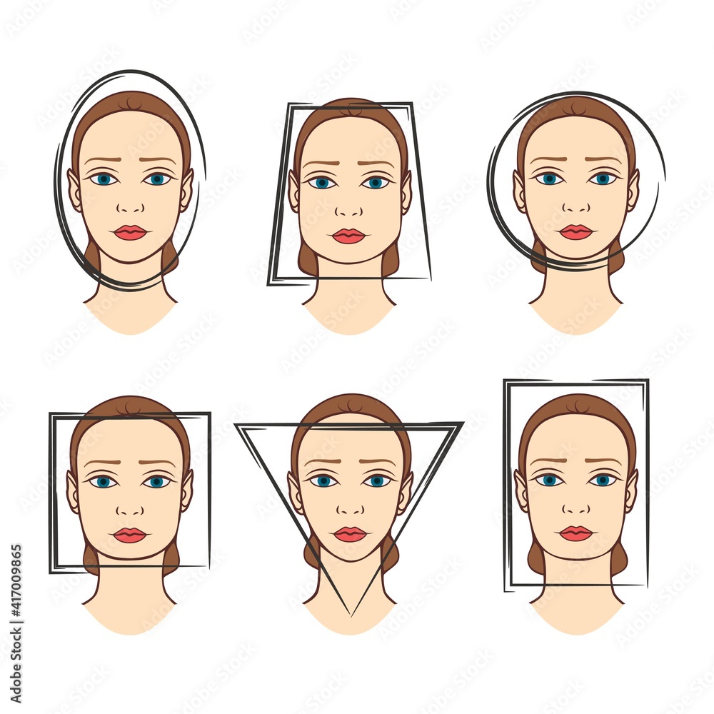 Set of female portraits with different face shapes Set of female portraits with different face shapes