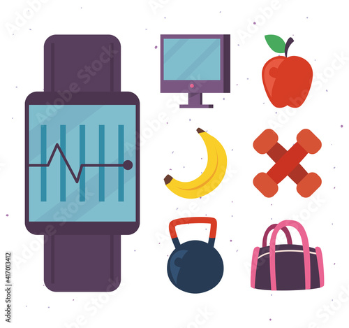 Fitness smartwatch with icon collection vector design