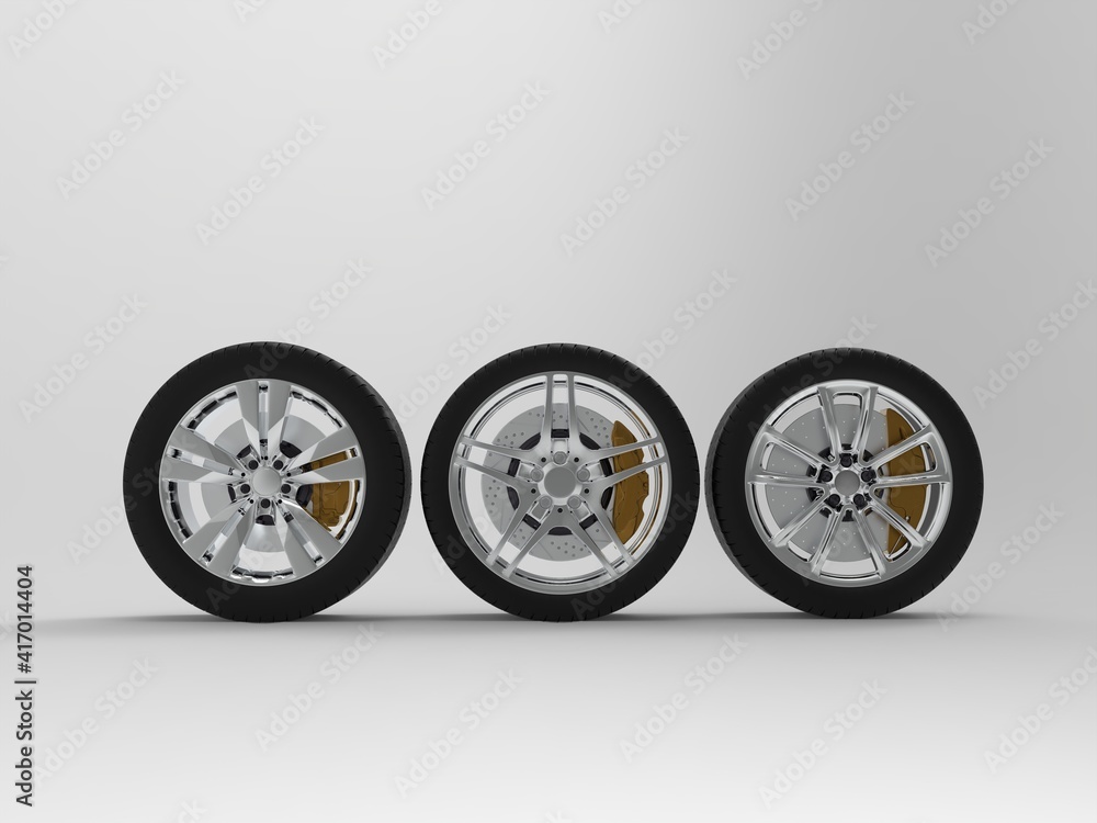 auto wheels on a light background. 3d render auto wheels on a light background. 3d render