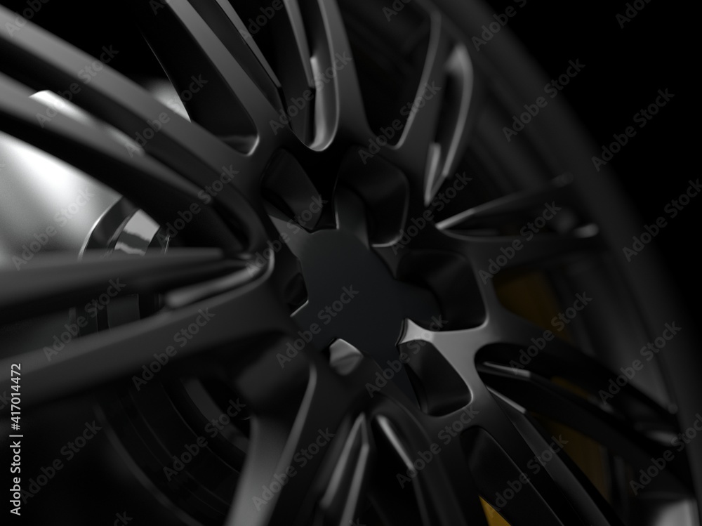 auto wheel with chrome disks close-up on a dark background. 3d render auto wheel with chrome disks close-up on a dark background. 3d render