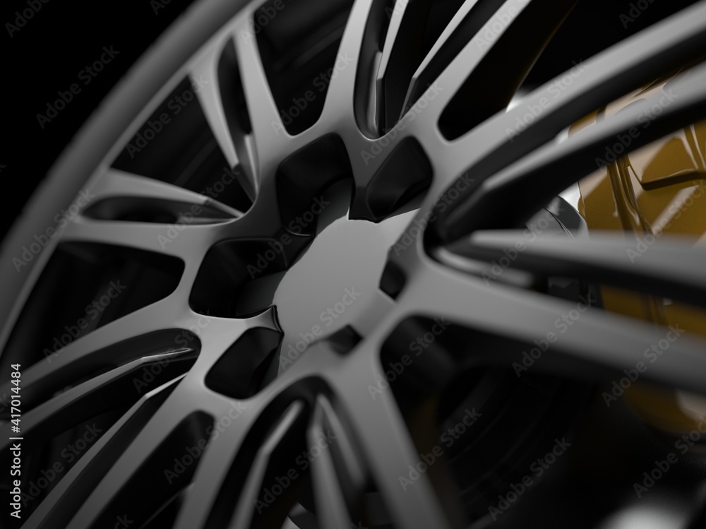 auto wheel with chrome disks close-up on a dark background. 3d render