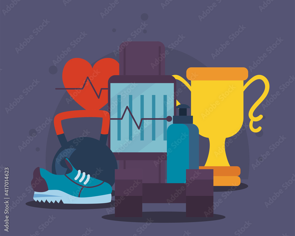 Fitness smartwatch with icon group vector design Fitness smartwatch with icon group vector design